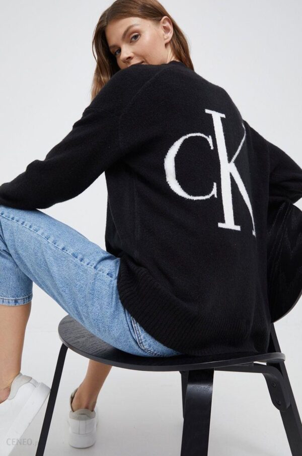 Calvin Klein Jeans kardigan z domieszką wełny damski kolor czarny lekki