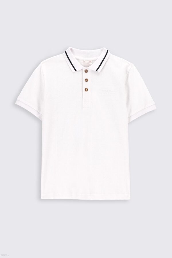T-shirt z krótkim rękawem biały gładki z kołnierzykiem typu polo