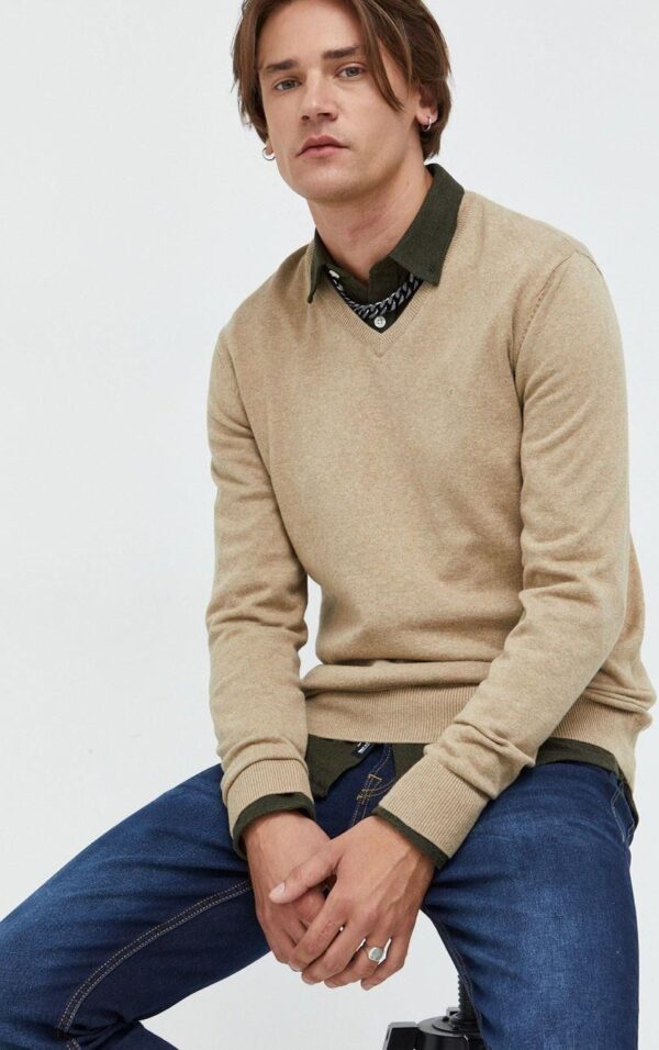 Tom Tailor sweter bawełniany męski kolor beżowy lekki